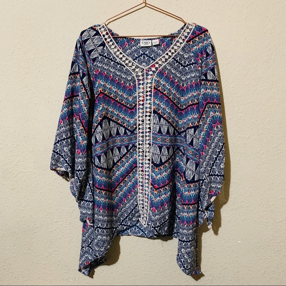 Bohemian crochet top oversized bell sleeve